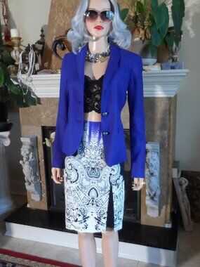 Etro Milano Blue Paisley Print Skirt Suit Size IT 42/40 US 6/4